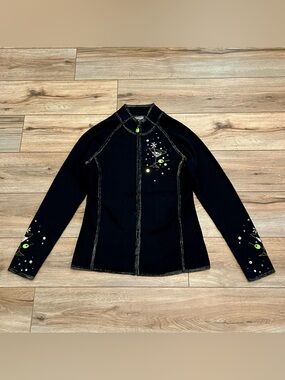 Berek Martini Sweater Jacket SZ XL Black Beaded Sequins Full Zip Vintage Cosmo